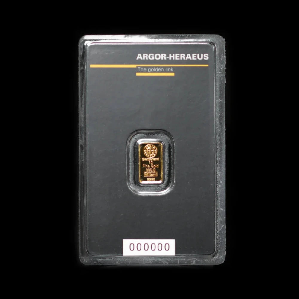 1 Gram Argor - Heraeus Gold Bar in Assay - Summit Metals